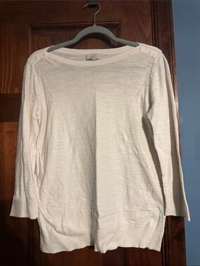 LOFT Cream Boatneck Button-Shoulder Top